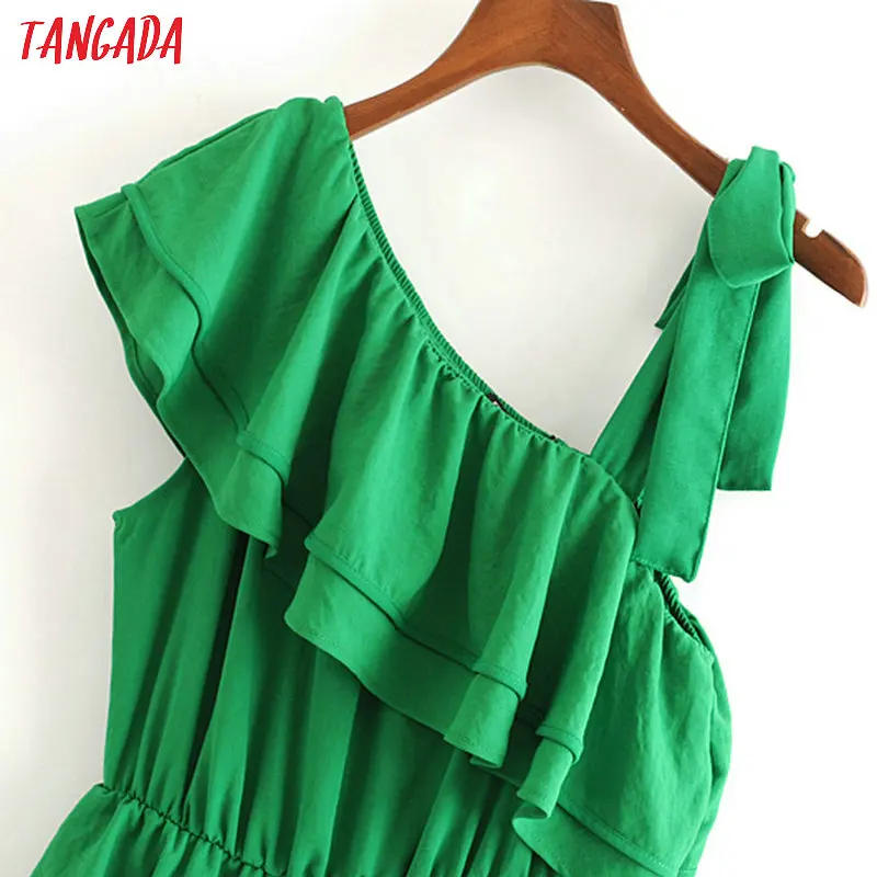 Tangada, модное женское зеленое платье с рюшами, без рукавов, тянущаяся Талия, женские летние мини платья, уличные платья 3H247