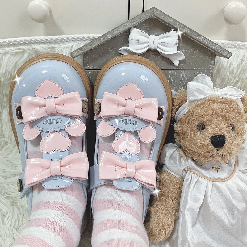 

Super Cute Lovely Girls Loli Original Lolita Shoes Kawaii Round Head Big Head Soft Sweet Girl Platform Mid Heel Bow Tea Party