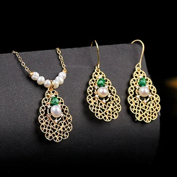 

Natural Fresh Water White Pearl Zircon Water Drop Necklace Hook Dangle Earrings Sets For Women Party Jewelery Fashion Accessory