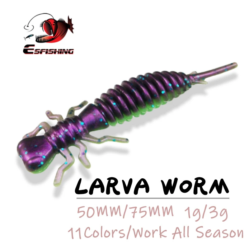 ESFISHING New Soft Bait Larva 50mm 75mm Soft Lure Worm Jigging Lure