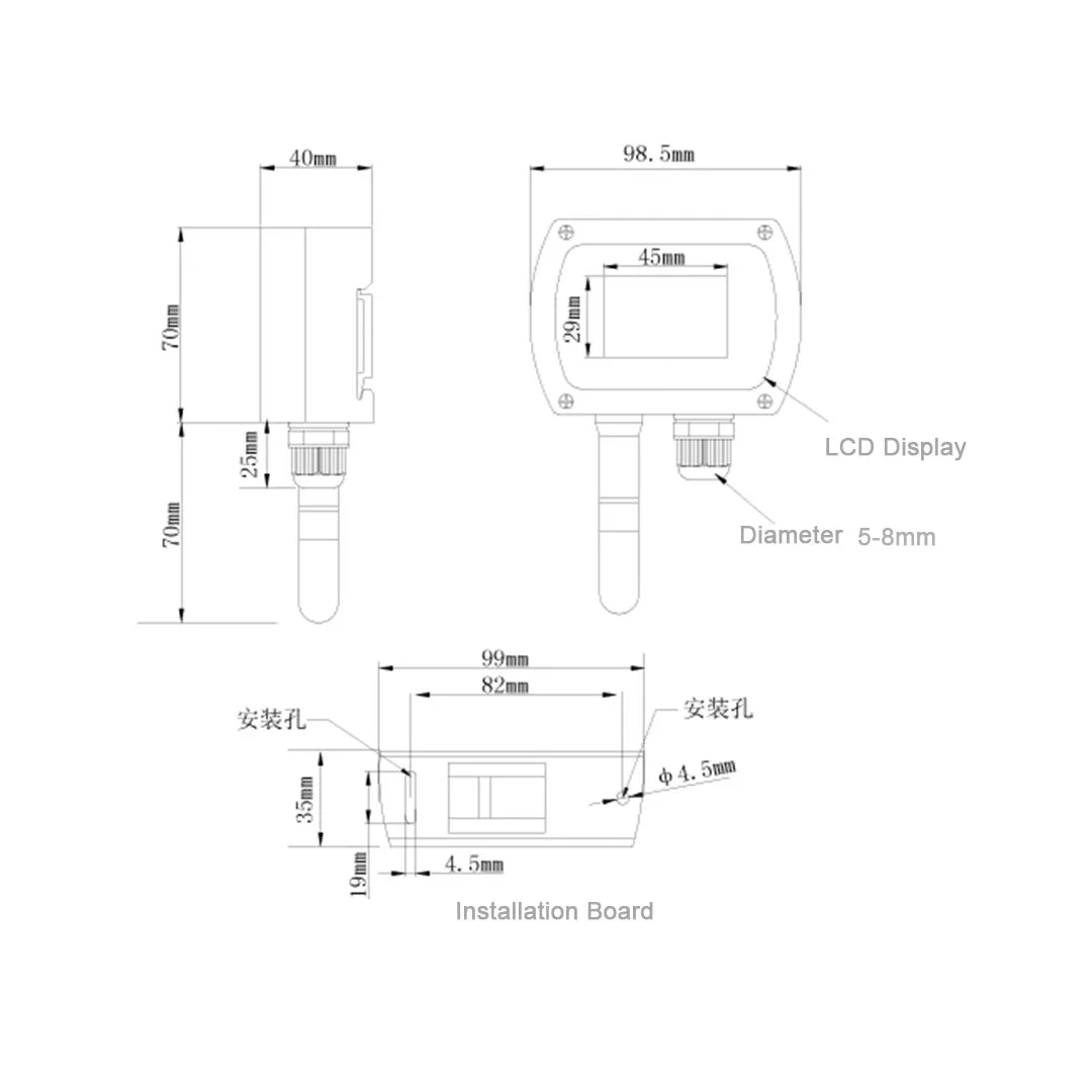 do transmissor rs485 4-20ma da temperatura e da umidade