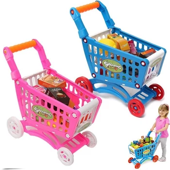 

1Set Kids Simulation Supermarket Shopping Cart Mini Trolley With Fruit Vegetable