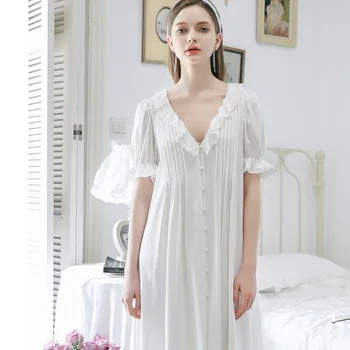 

Princess Nightgown Women's summer short Lotus leaf sleeve Nightdress Comfortable home wear Loose White Sleepwear FG111