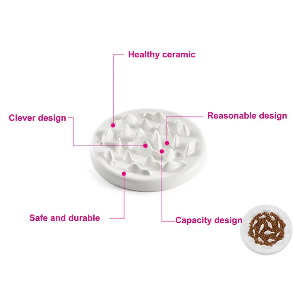 Керамическая питательная миска для домашних животных с медленной подачей, с защитой от разбивания, для собак и кошек, милая маленькая рыбка в форме костей, миски для щенка, котенка, поддон для кормления