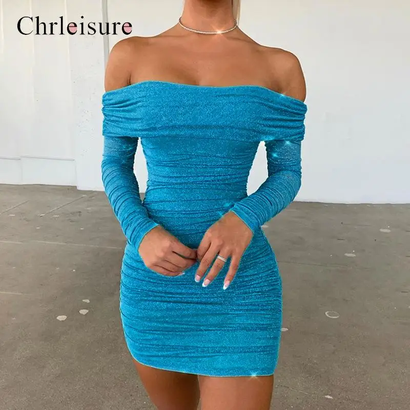 Shiny Women Dress Sexy Off Shoulder Mini Dresses Mujer Faldas Flashing ...