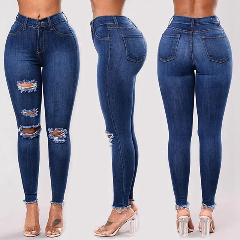 

High Waist Push Up Denim Jeans Women Slim Fit Calca Jeans Ladies Ripped Elastic Skinny Jeans Sexy Hole Vintage Boyfriend Jeans