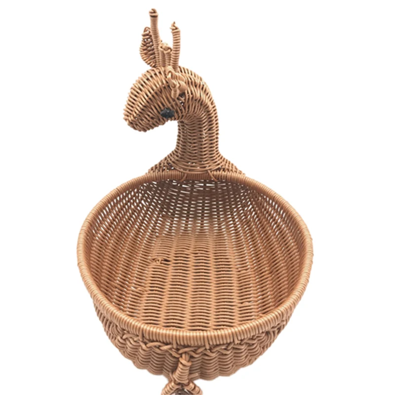 Rattan Woven Fruit Basket Imitation Deer Bread Basket Fruit Bowls Tray Vegetable Snack Basket Novelty Animal Shaped Ancient Rat storage tray,kitchen tray,bamboo organizer tray
