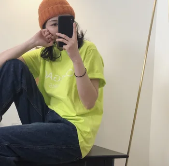 

Spring 2019 New Korea chic Simple Letter Printing Short-sleeved T-shirt Female Crewneck Loose Cotton Jacket Tide