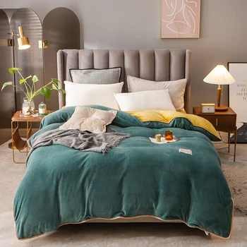 

Double Side Velvet Duvet Cover Winter Thicken Warm Comforter Cover Fashion Double Color Patchwork Home Bedding 2 In 1 Blankets