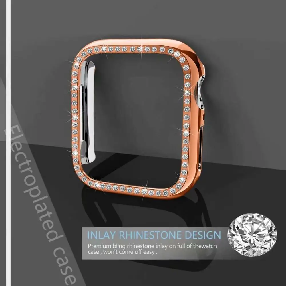 Металлический Алмазный защитный чехол для apple watch, защитный экран серии 4, 3, 2, 1, чехол 38 мм, 42 мм, 40 мм, 44 мм, iwatch, чехол для женщин - Цвет: rose gold
