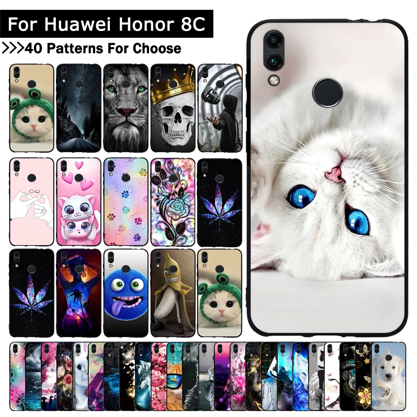 Силиконовый чехол из ТПУ для Huawei Honor 8C мягкий с изображением кота животных цветов