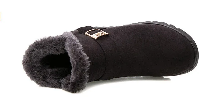 Зимние ботинки женские флоковые ботильоны в британском стиле г. Повседневная теплая плюшевая обувь на меху женская модная обувь на резиновой танкетке без шнуровки