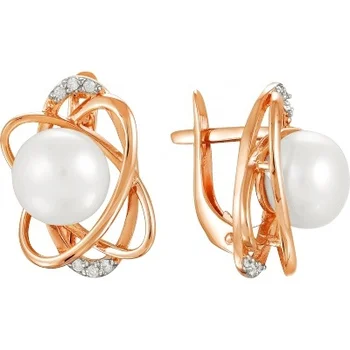 

Примаэксклюзив earrings with pearls and cubic zirconia in red gold