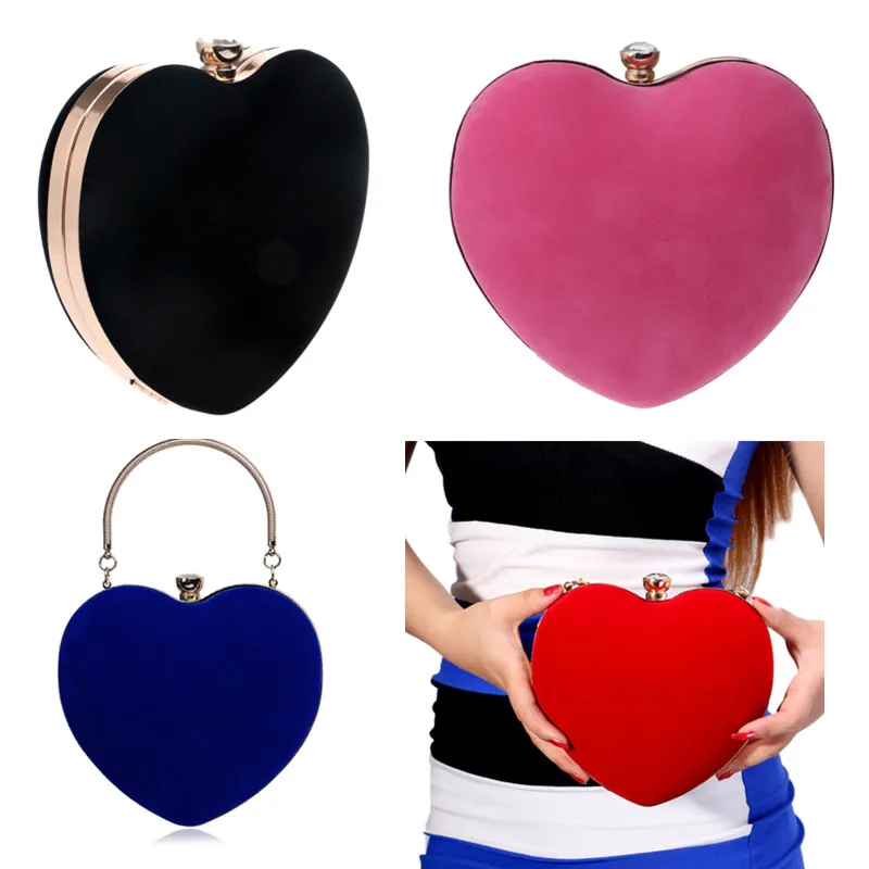 Diamant Rouge Coeur Soirée Pochette Femmes Concepteur Chic Strass Noir Portefeuille Fête De Mariage Sac à Main