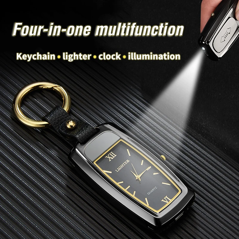 Многофункциональный USB электрическая сигаретная плазма дуговая зажигалка брелок светодиодный фонарик часы электронные зажигалки гаджеты для мужчин
