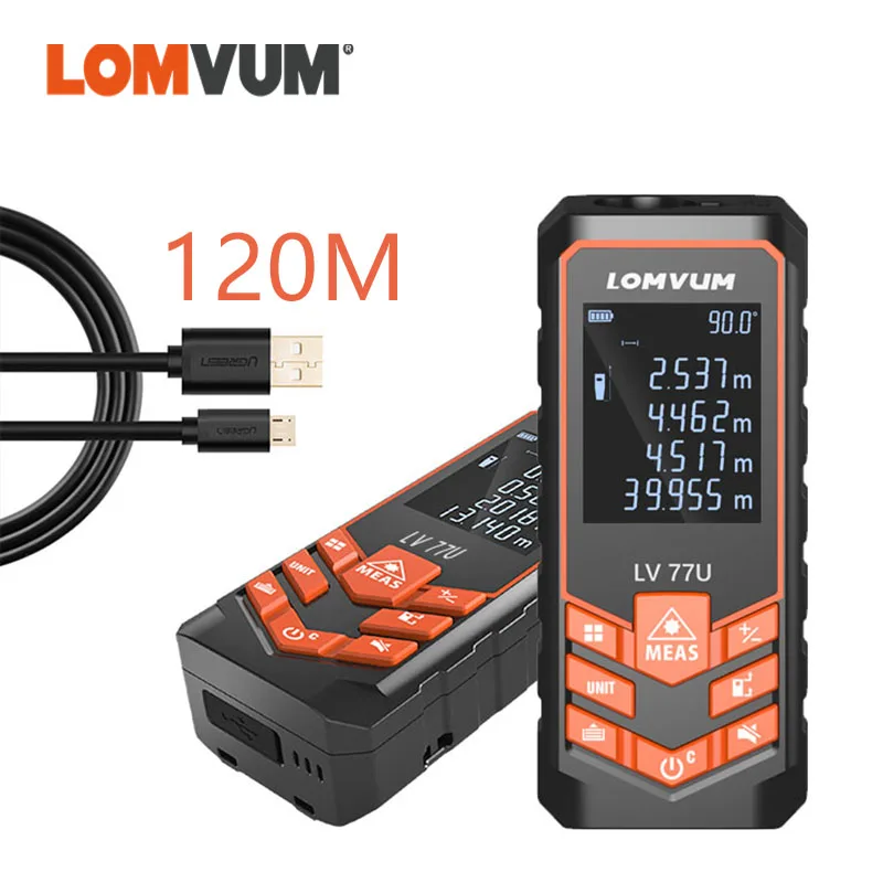 LOMVUM LV77U 120M Handhold Telemetre Laser Rangefinder Digital Laser Distance Meter USBCharge Medidor Laser Measurement Measure