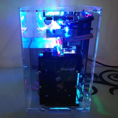 DIY акриловый органический стеклянный компьютер полностью прозрачный персональный вертикальный MATX игровой ПК чехол шасси с цветным вентилятором лампы - Цвет: with Color lamp fan