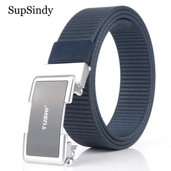 

SupSindy Men's nylon belt luxury metal automatic buckle Canvas Belts for women fashion jeans waistband outdoor casual male strap