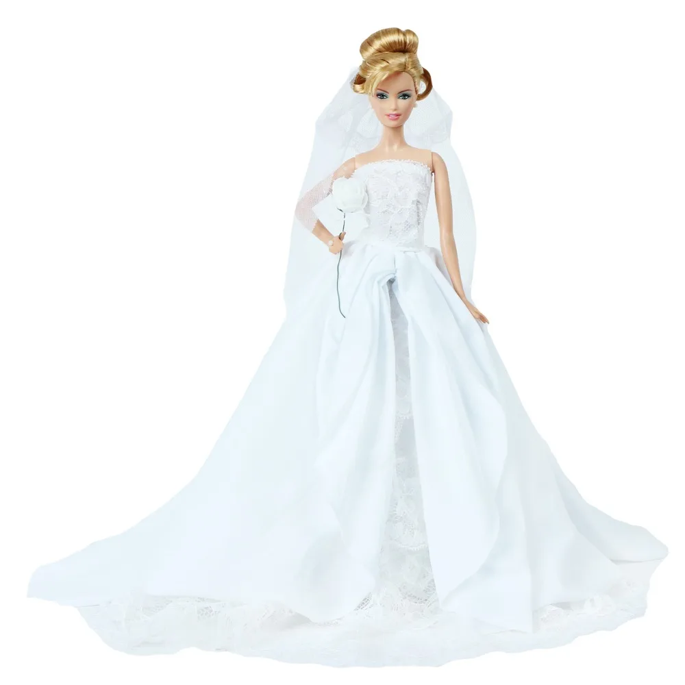 Модное Кукольное платье ручной работы для куклы Барби; одежда для свадебной вечеринки; длинное платье+ кружевная вуаль; аксессуары для одежды; детская игрушка