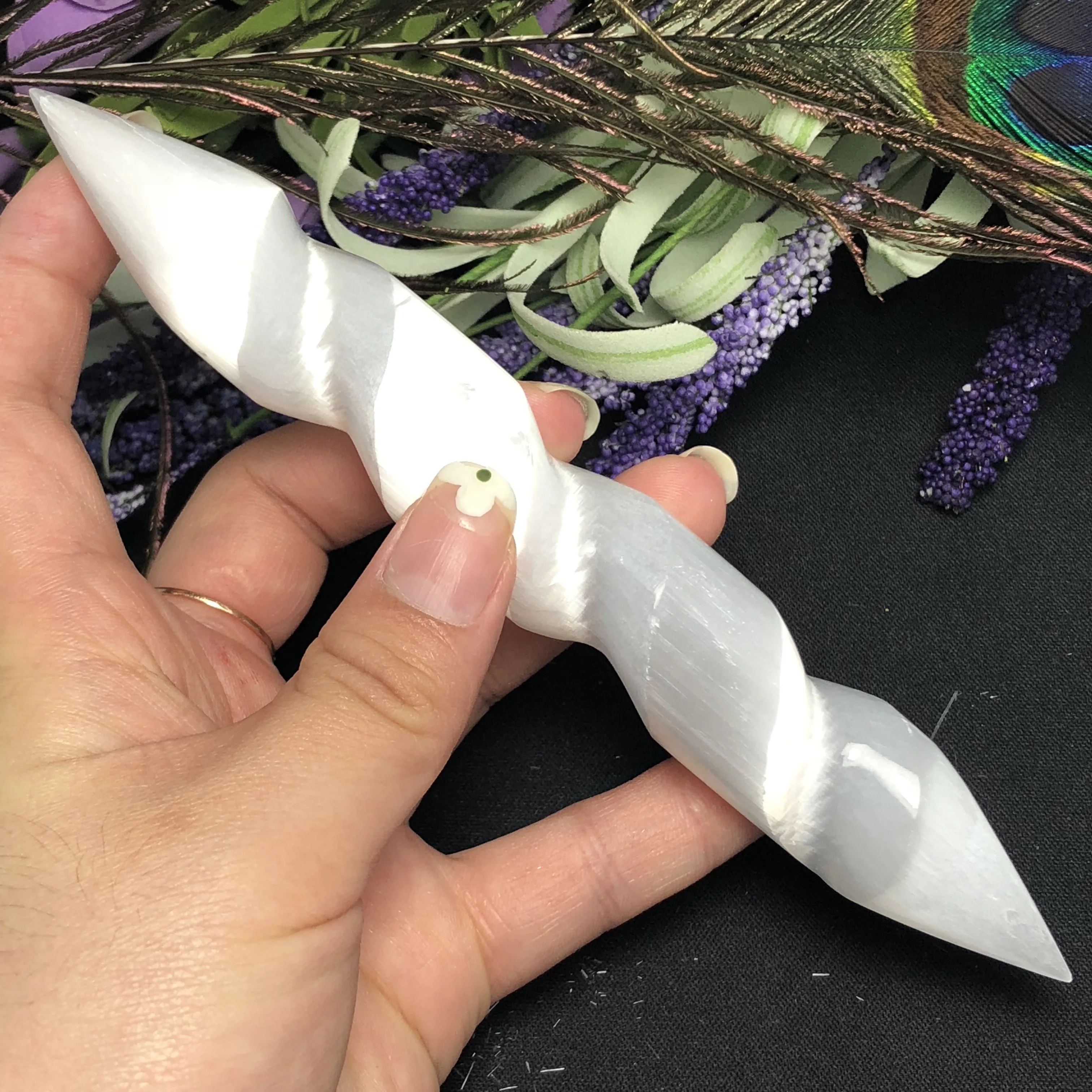 Selenite Хрустальная палочка лечебный массаж спиральная полированная из