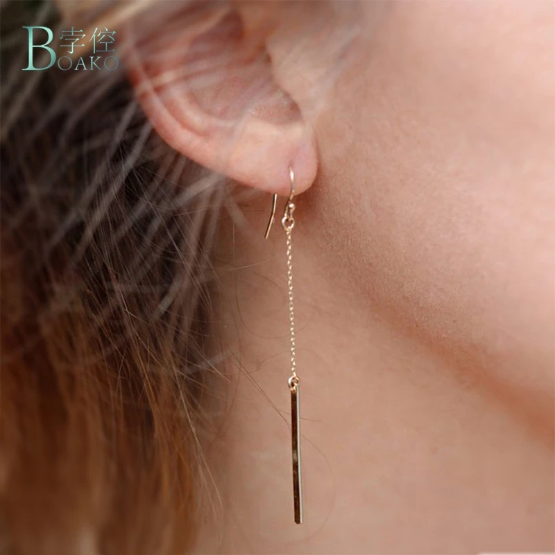 

BOAKO Stainless Steel Tassel Earrings for Women Metal Bar Long Dangle Earrings 2019 Fashion Jewelry Rose Gold Chain Earings B40