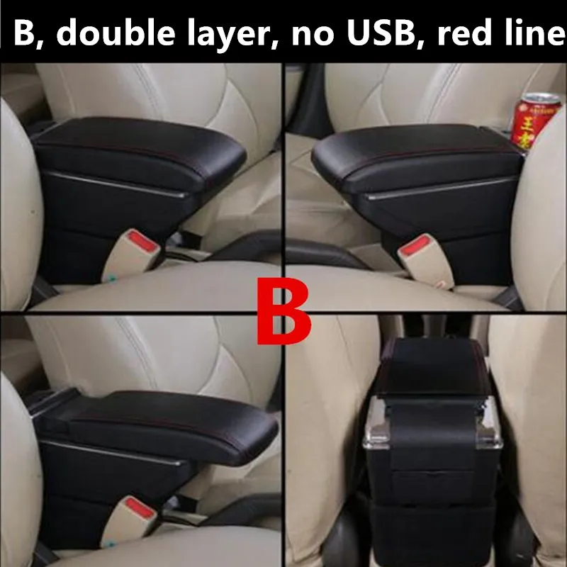 For Toyota Yaris armrest box central Store content Storage Vios armrest box with cup holder ashtray USB interface - Название цвета: B Black red line