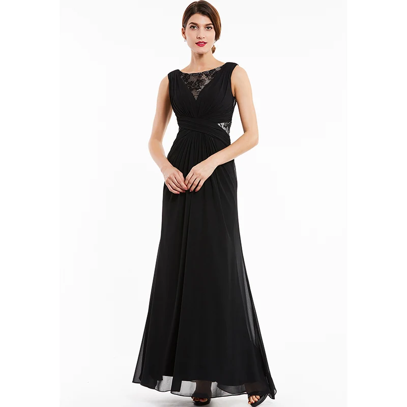 Dressv черное кружевное длинное вечернее платье без рукавов недорогое свадебное торжество торжественное платье ТРАПЕЦИЕВИДНОЕ вечернее платье es