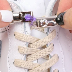 2pcs Daisy Magnetic Lock Shoelaces Elastic Flat Shoelace Safety Quick Metal Lock Black Shoe Lace Sneakers Unisex Kids Strings