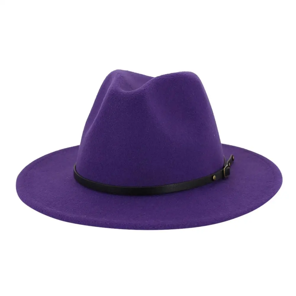 Purple Мужская кепка, Женская винтажная шляпа с широкими полями, с пряжкой на ремне, регулируемые шляпы#2N27 - Цвет: Purple