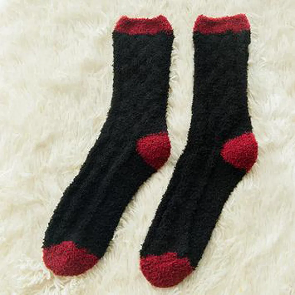 Милые носки осень зима коралловый флис мягкий удобный однотонный твист пол винтажные носки Medias Tobilleras