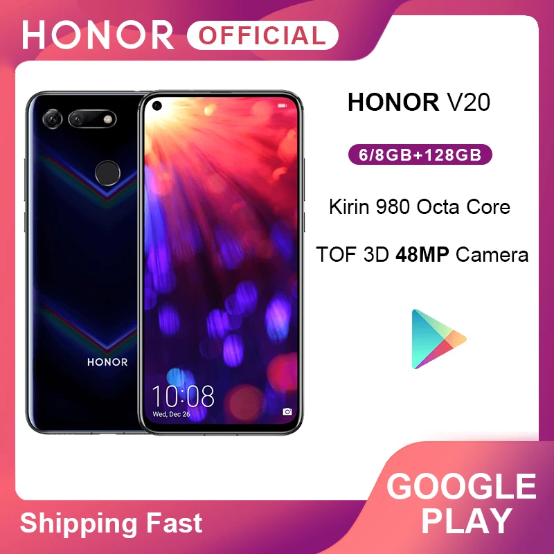 Смартфон Google Play Honor V20 View 20 Android 9 0 kirin 980 четыре ядра отпечаток пальца ID 6 4 дюймов 3 *