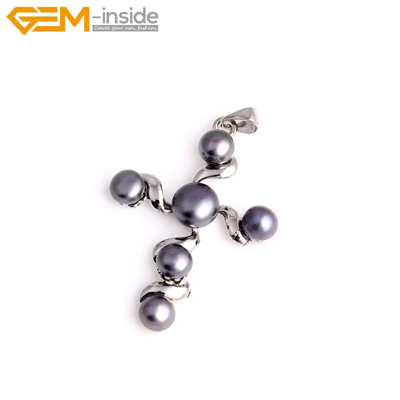 6mm Freshwater Pearl Beads Cross Jewelry Pendant for Necklace 30x42mm Gift Box 