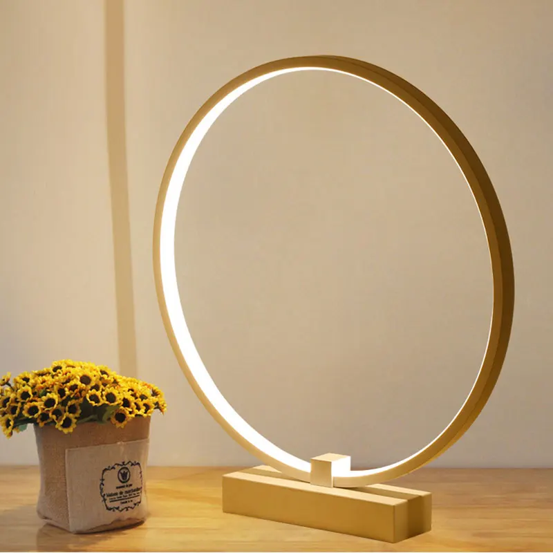 Modern Table Lamps Minimalist Round Shape LED Table Lamp Wooden Bracket Study Desk Lamp Decor Table