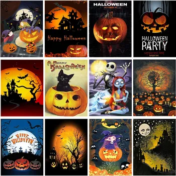 

5D Diamond Embroidery Pumpkin Head Portrait Diamond Painting Full Diamond Round Diamond Mosaic Halloween Rhinestone Picture