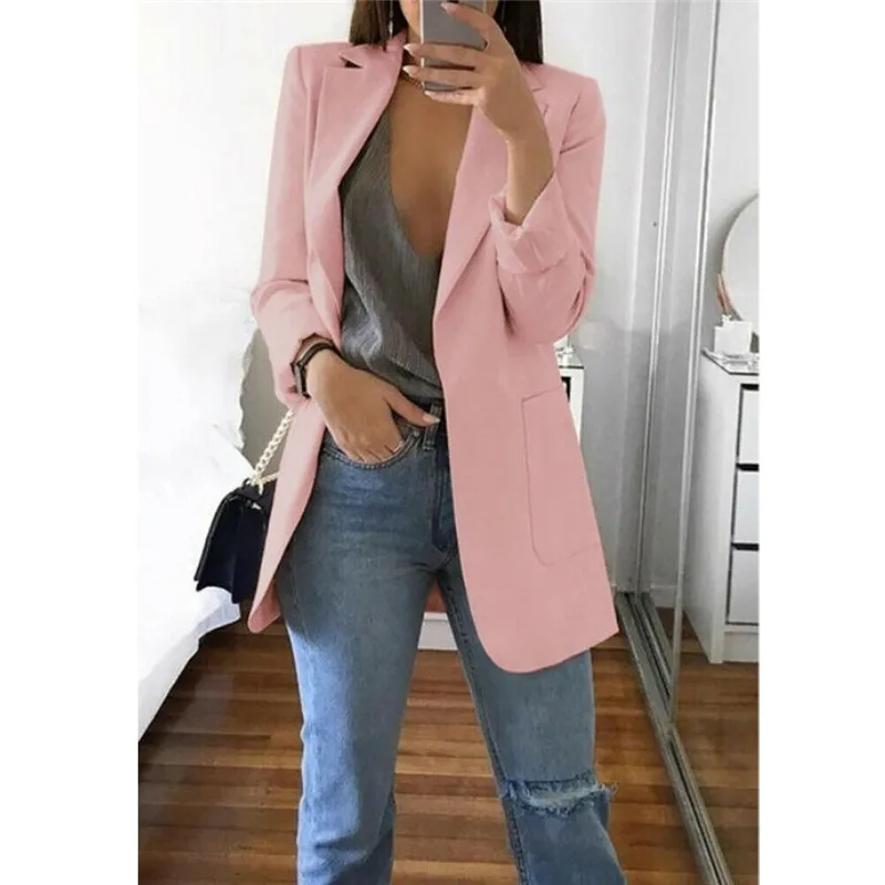 Fashion Slim Blazers Women Autumn Suit Jacket Female Work Office Lady Suit Black with Pockets Business Notched Blazer Coat New