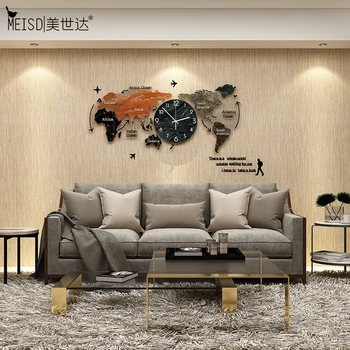 

MEISD Larger World Map Wood Creative Clock Modern Design DIY Mirror Sticker Hanging watch Quartz Mute Living Room Free Shipping