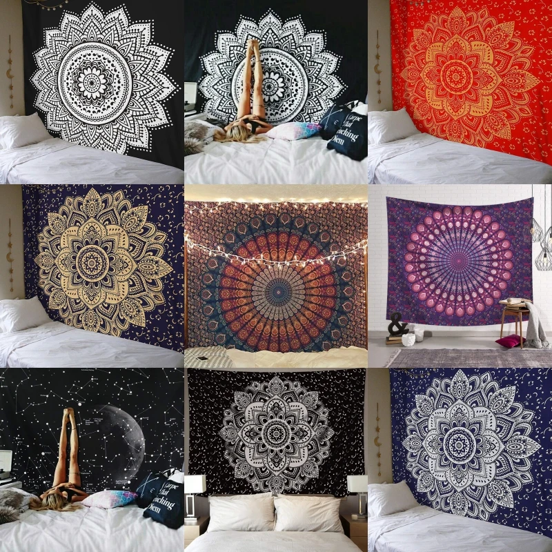 

India Mandala Tapestry Wall Hanging Macrame Wall Cloth Tapestries Psychedelic Hippie Night Sky Moon Tapestry Mandala Wall Carpet