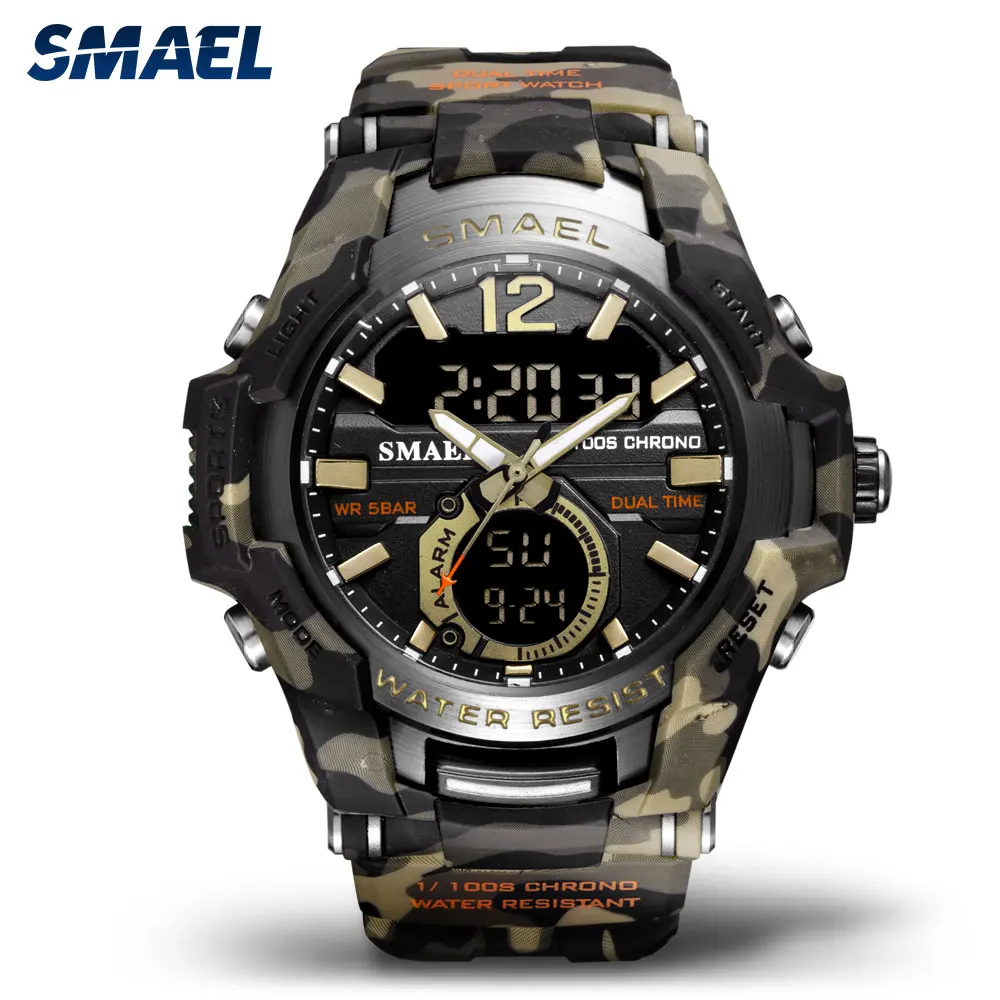 

SMAEL Sport Digital Watches for Men Army Camouflage Swimming Wristwatch Alarm Clock Calendar LED Backlight Dual Time Watch 1805