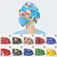 Impressão dos desenhos animados algodão natal enfermeira boné feminino suor absorvente esfrega boné masculino dentista chapéu masculino salão de beleza enfermagem boné