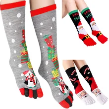 1 пара осенне-зимних теплых рождественских носков с пальцами, рождественские носки с пятью пальцами, новые носки, забавный Санта-Клаус, лось, конфета в виде снеговика