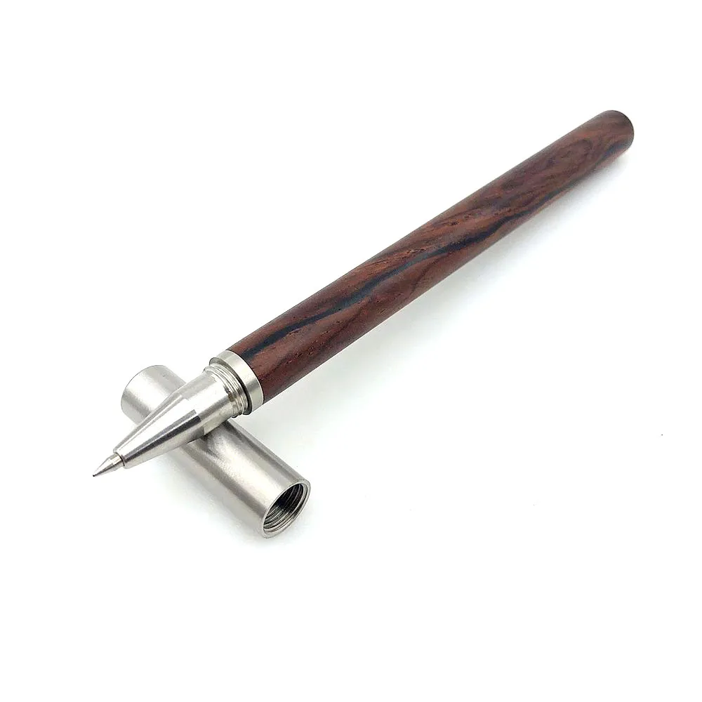 

Stainless Steel Cylindrical Wooden Gel Ballpoint Rollerball Pen Outdoors Retro Writing Tools EDC Portable Stationery