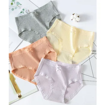 

Underwear For Women Mid Rise Cotton Panties Simple Ladies Solid Briefs Girls Underpants Sweet Girls Lace Trim Bow Cotton Briefs