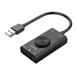 ORICO – carte son externe USB Portable, Microphone écouteur deux en un avec sortie à 3 ports, Volume réglable pour Windows/Mac/Linux 