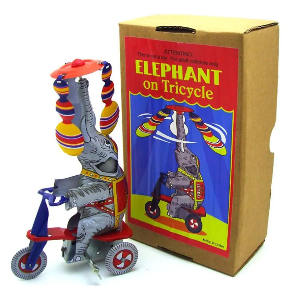 Vintage Retro Elephant on Tricycle Tin toy Classic Clockwork Wind Up Elephant Collection Tin Toy For Adult Kids Collectible Gift