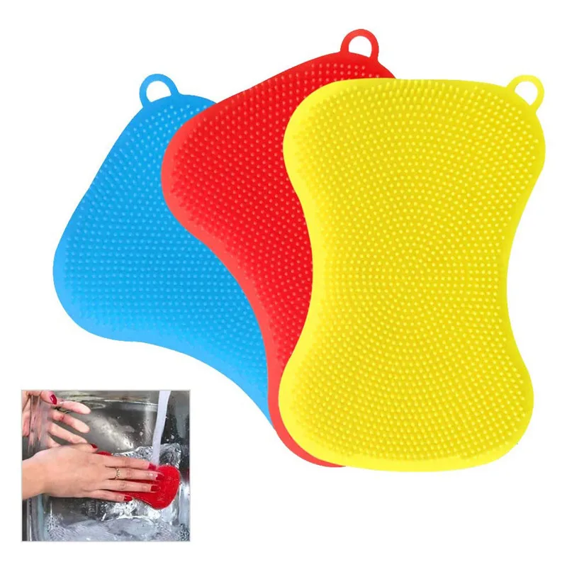 

3Pcs Silicone Cleaning Brush Dishwashing Sponge Scrubber Multi-functional Fruit Vegetable Cutlery Kitchenware Cleaning Brushes