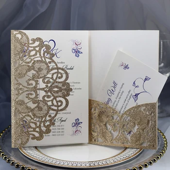 

20 PCS 3 Folds 5x7'' Navy Blue Wedding Invitations Cards with Burgundy Ribbons for Wedding Bridal Shower Engagement Birthday