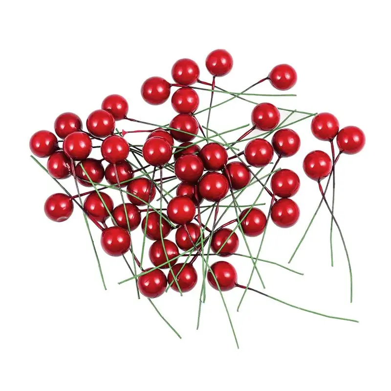 100x Artificial Red Fruit Berry Double-headed Crafts Home Christmas decor 