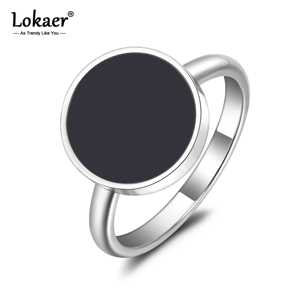 Lokaer Trendy OL Style Anniversary Ring Women Girls 10/12mm Black Acrylic Stone 316L Stainless Steel Rings Jewlery R19048 stainless steel ring,finger ring,jewelry accessories