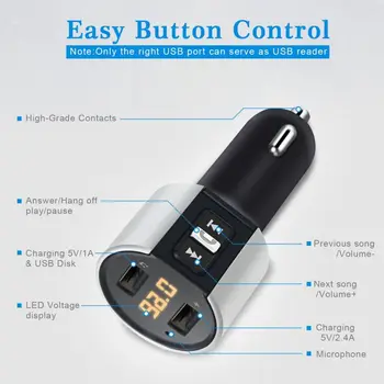 

Car Dual-USB Charger Bluetooth Handsfree Calling Car Kit Wireless FM Transmitter Radio Adapter 5V/2.4A&1A Auto Electronic Parts