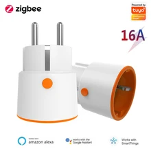 Tuya Zigbee 3.0 Smart Power Plug 16A EU Outlet 3680W Meter Smart Socket Remote Control Work With Alexa And Tuya Hub